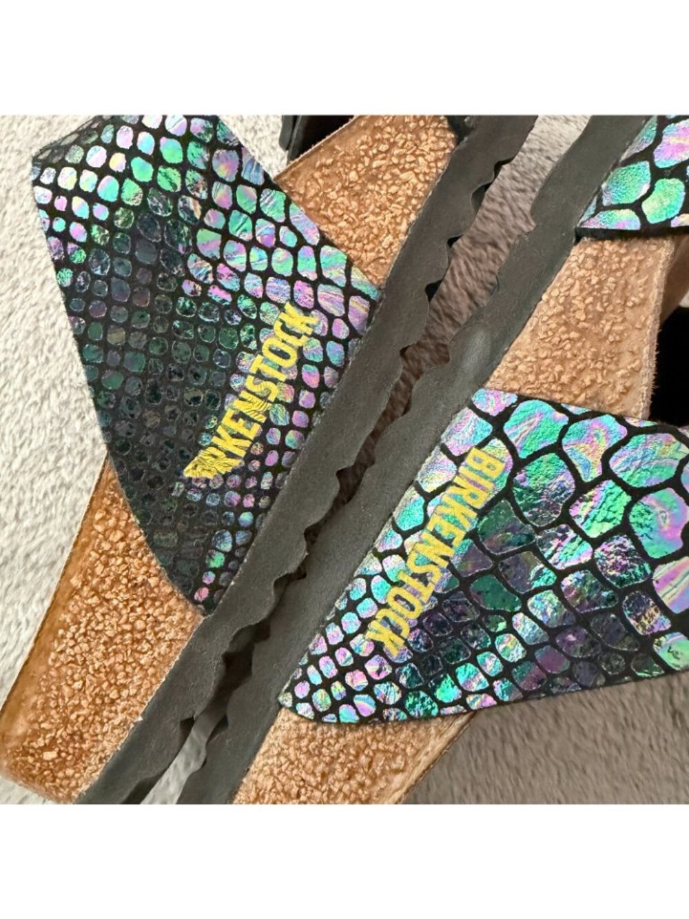 Birkenstock Sydney Vegan Sandals Shoes Womens 38 US 7 Shiny Snake Print - Picture 4 of 7